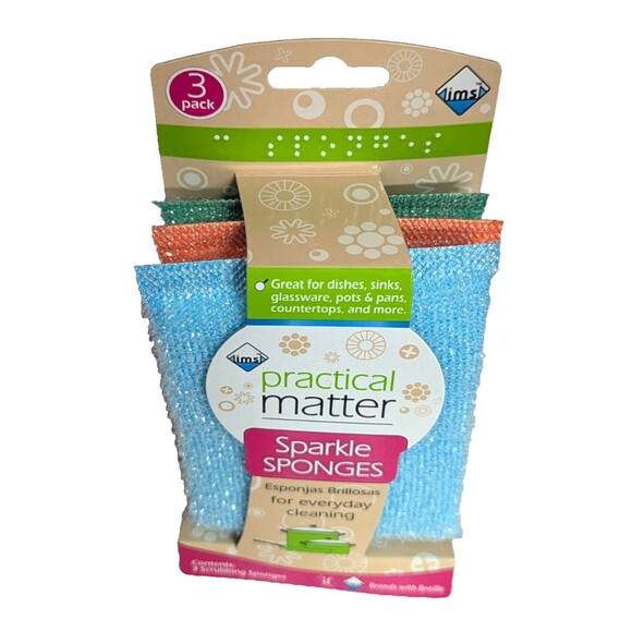 IMS Practical Matter Sparkle Sponge Set Of 3 Blue Orange Green Kitchen Cleaner - Picture 2 of 4